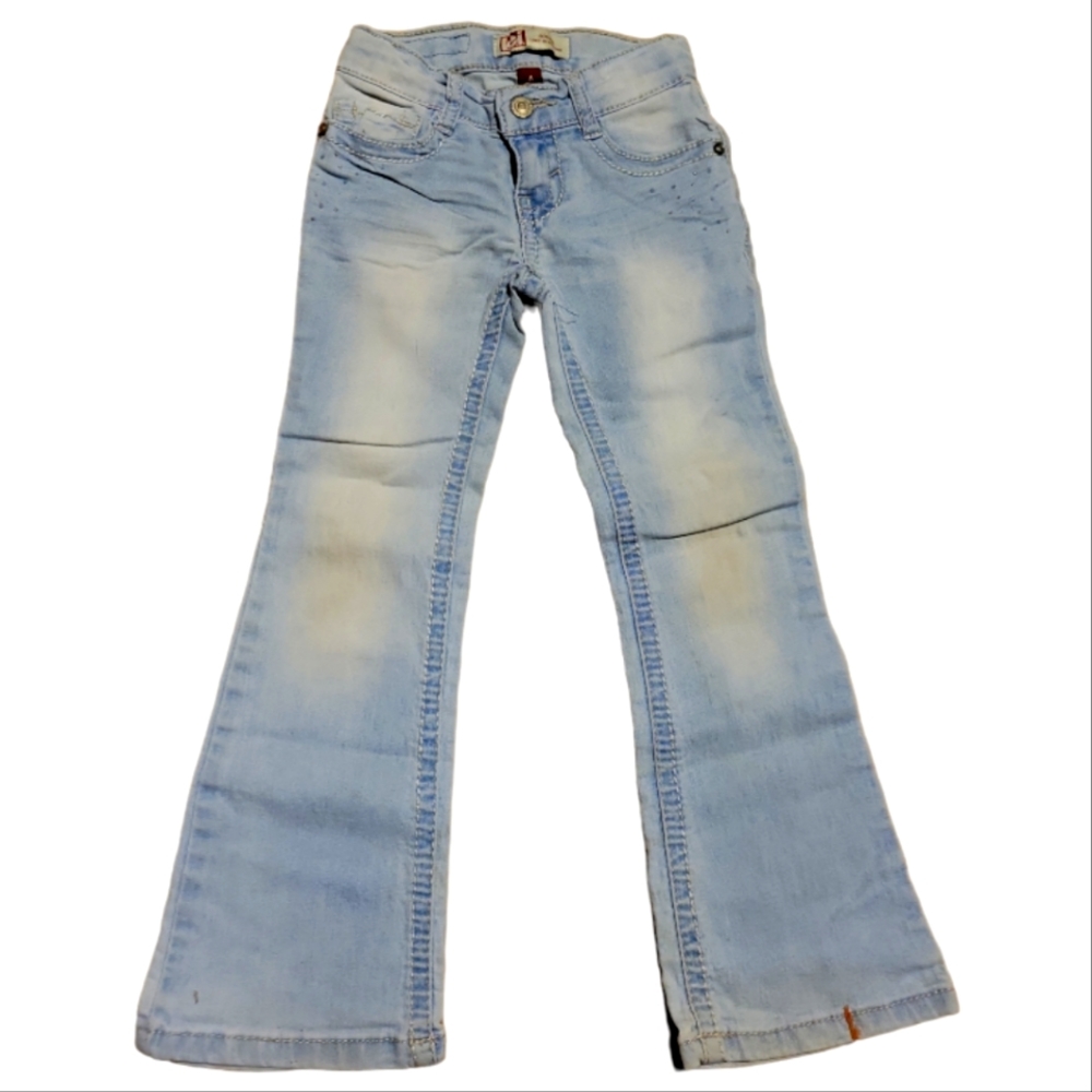Girl's Lei Alexa Low-rise Slimboot Lt Blue Jeans Rhinestones Embroider Sz 4